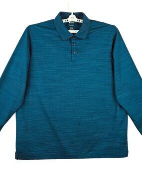 Haggar Men Polo Shirt Size 2XLT Long Sleeve Heather Blue Stretch Buttons Placket